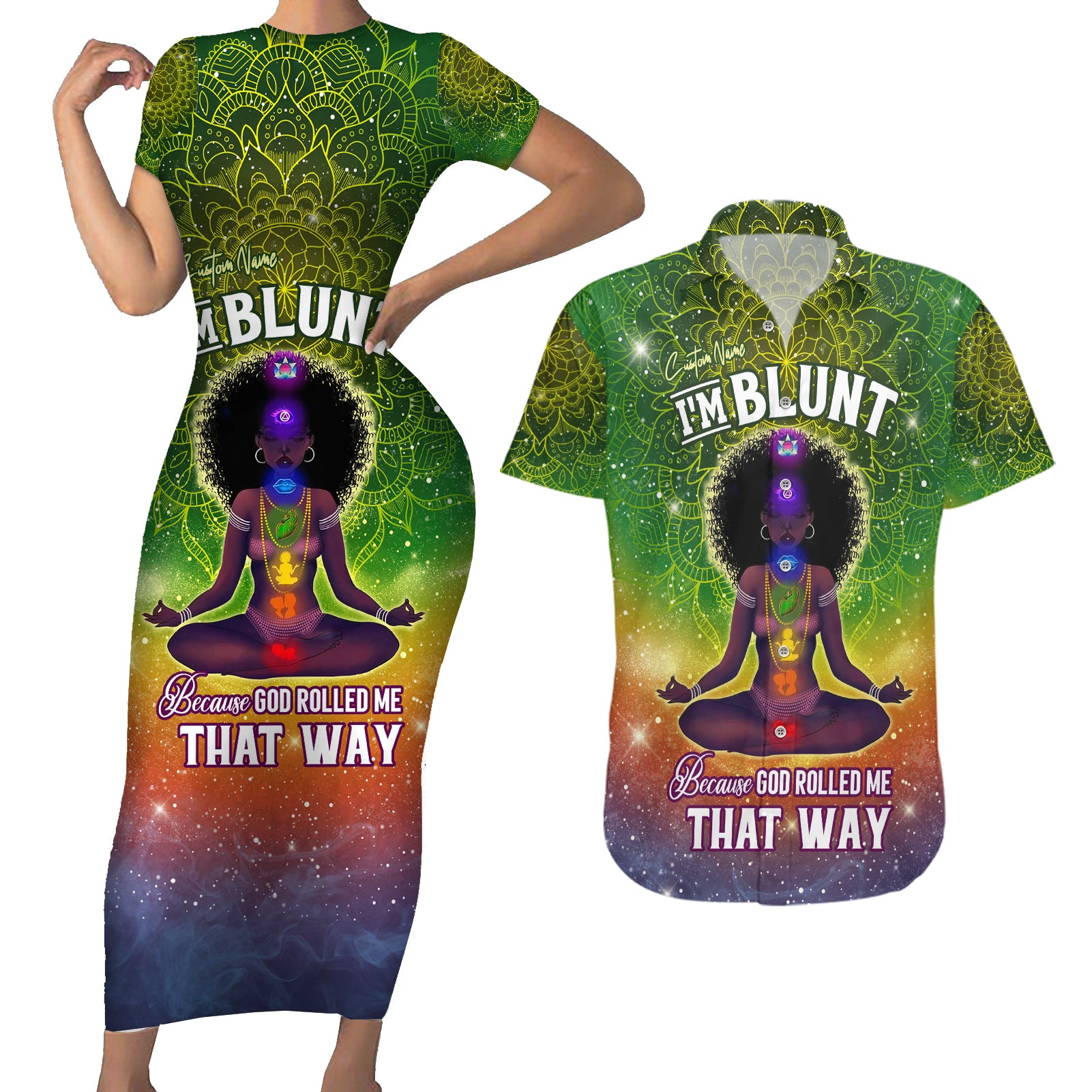 I'm Blunt African Couples Matching Short Sleeve Bodycon Dress and Hawaiian Shirt Black Women Mandala - Wonder Print Shop