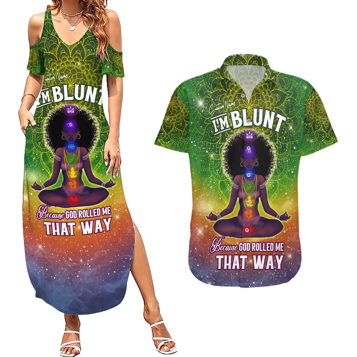 I'm Blunt African Couples Matching Summer Maxi Dress and Hawaiian Shirt Black Women Mandala - Wonder Print Shop