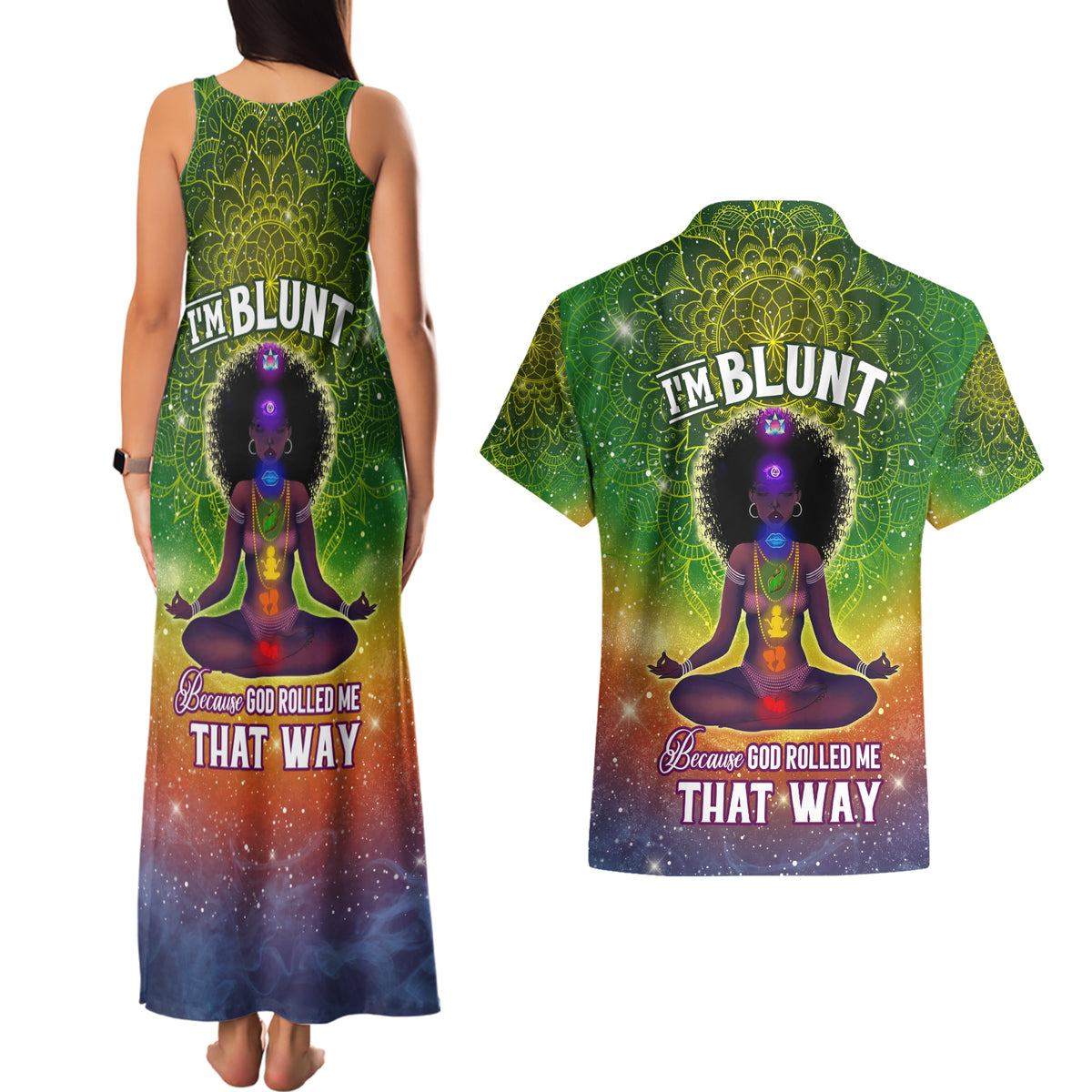 I'm Blunt African Couples Matching Tank Maxi Dress and Hawaiian Shirt Black Women Mandala - Wonder Print Shop