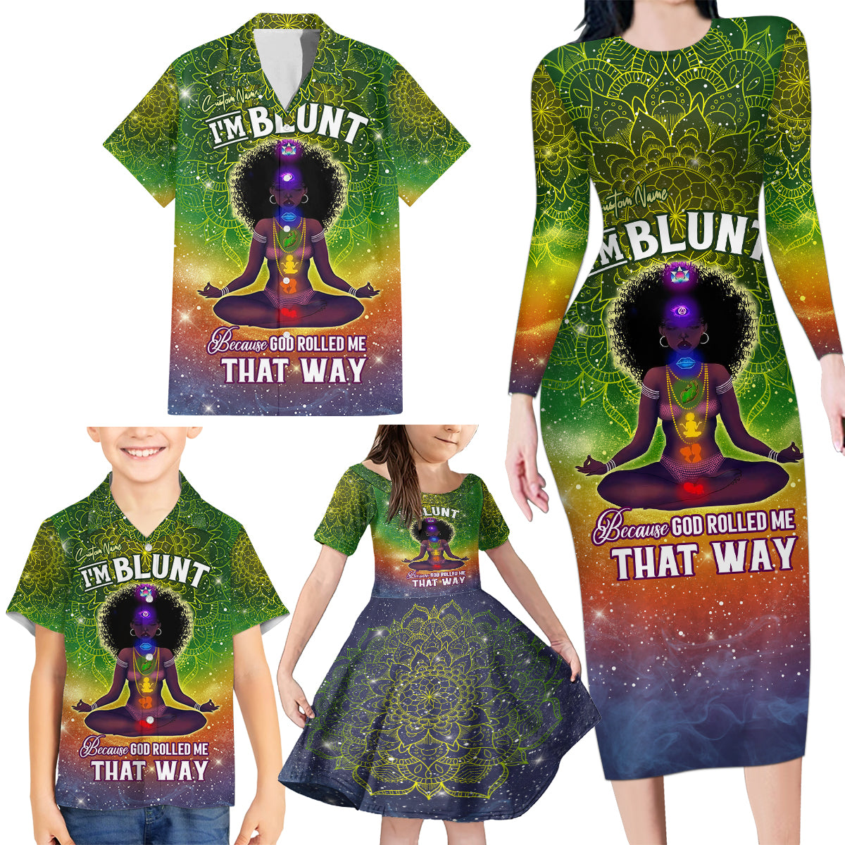 I'm Blunt African Family Matching Long Sleeve Bodycon Dress and Hawaiian Shirt Black Women Mandala - Wonder Print Shop