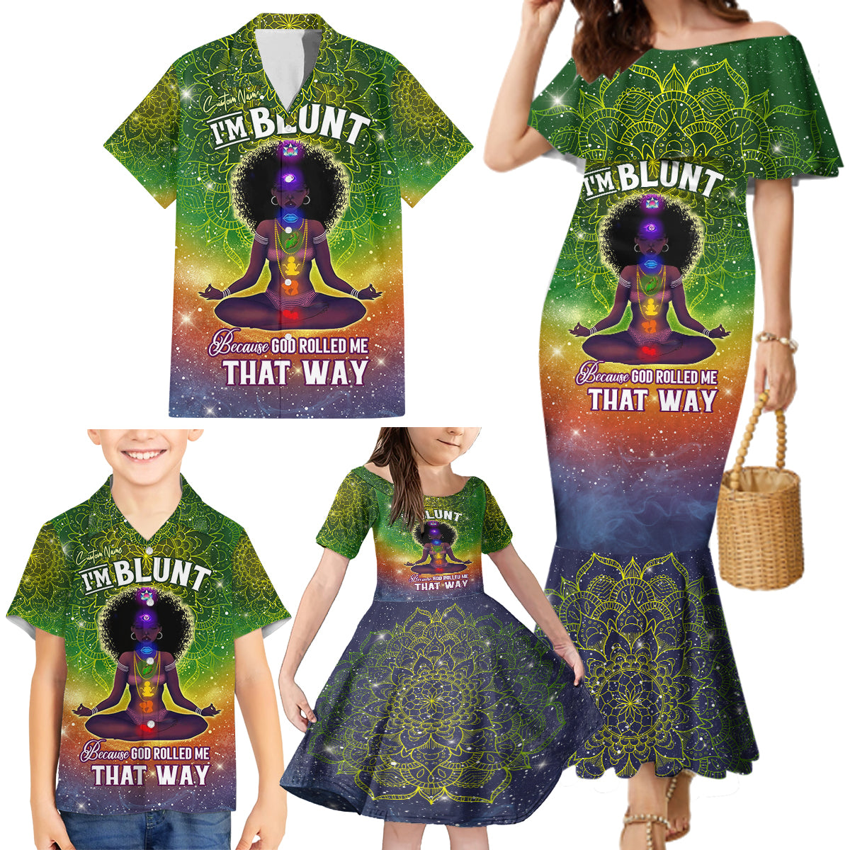 I'm Blunt African Family Matching Mermaid Dress and Hawaiian Shirt Black Women Mandala - Wonder Print Shop