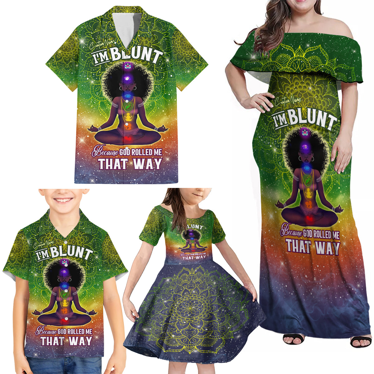 I'm Blunt African Family Matching Off Shoulder Maxi Dress and Hawaiian Shirt Black Women Mandala - Wonder Print Shop