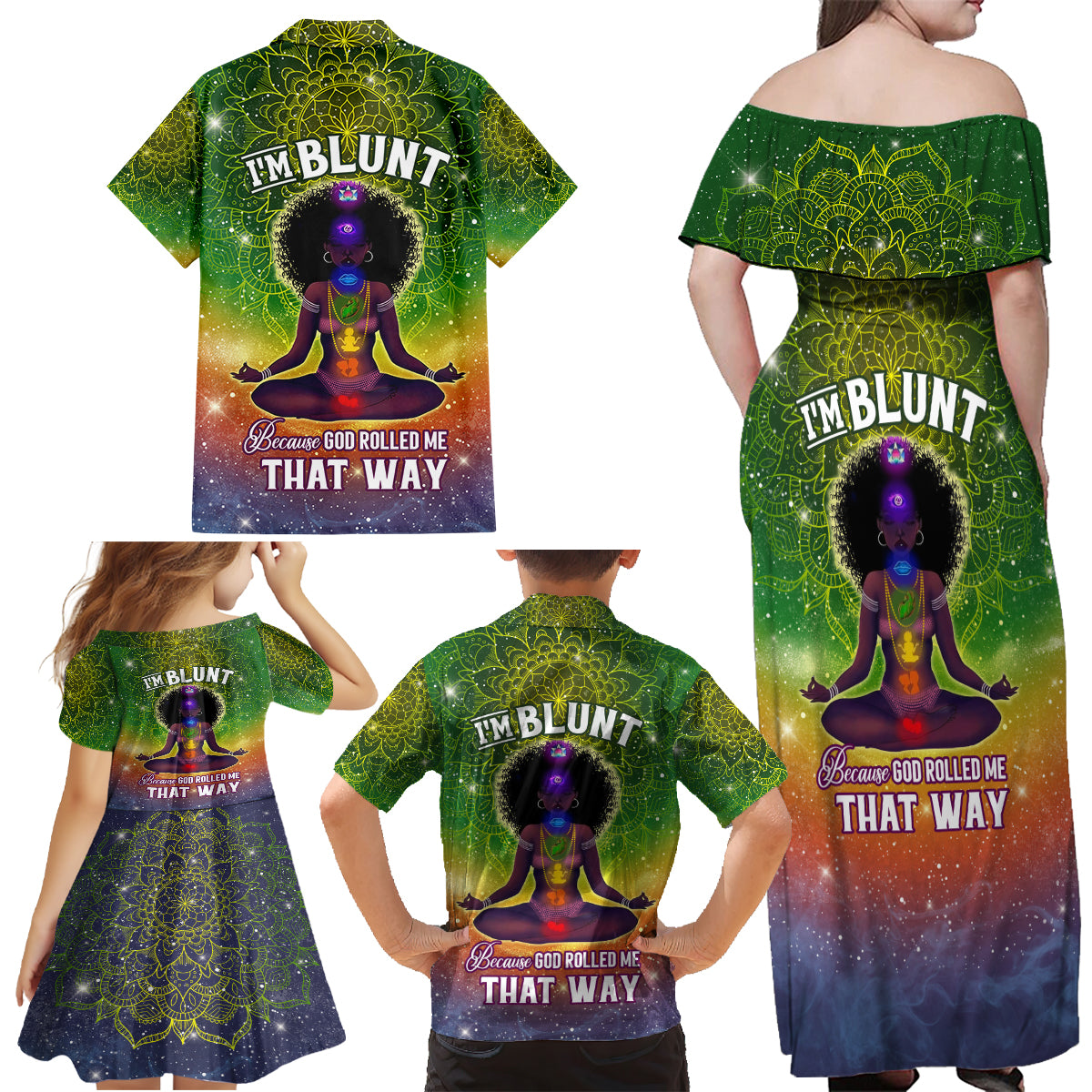 I'm Blunt African Family Matching Off Shoulder Maxi Dress and Hawaiian Shirt Black Women Mandala - Wonder Print Shop