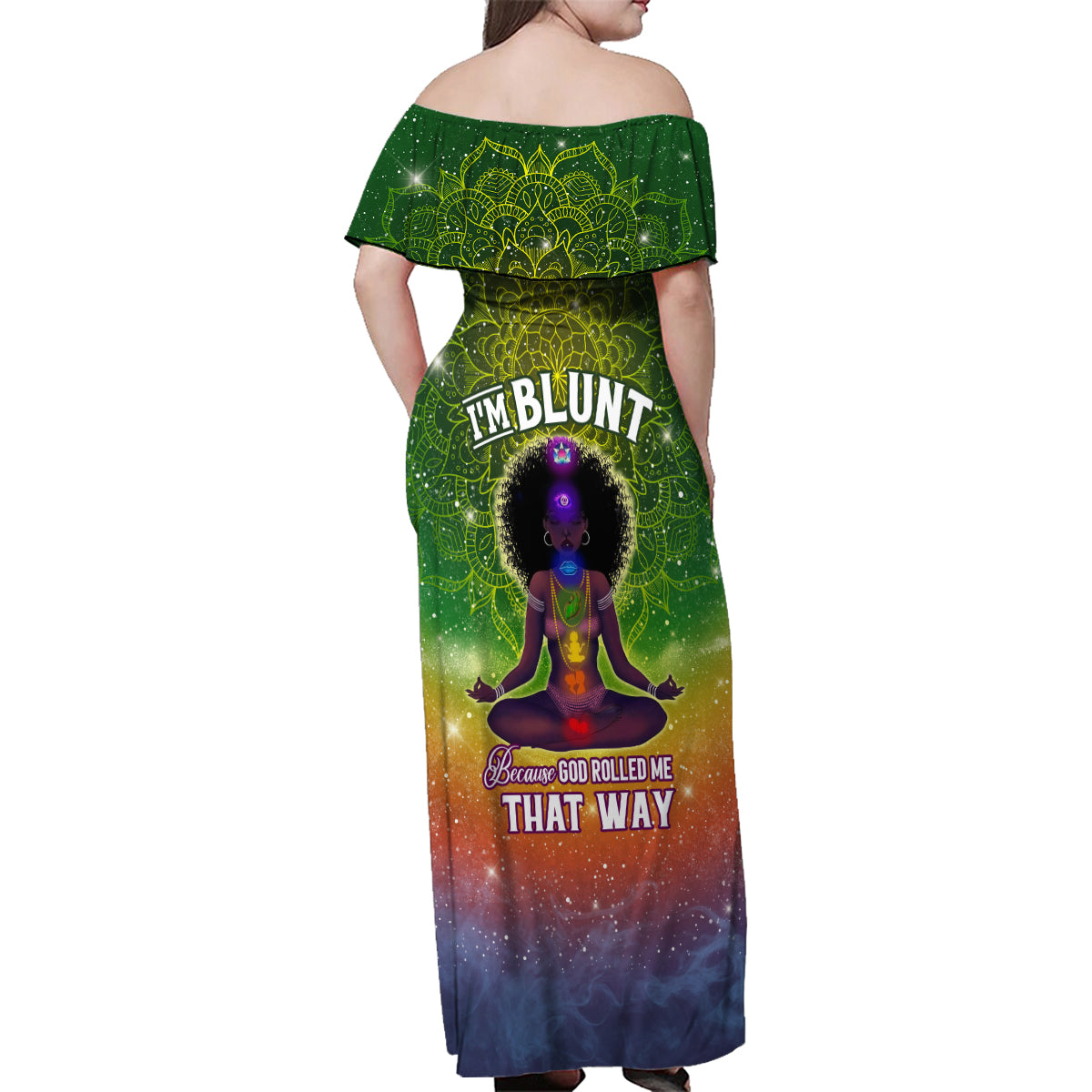 I'm Blunt African Family Matching Off Shoulder Maxi Dress and Hawaiian Shirt Black Women Mandala - Wonder Print Shop