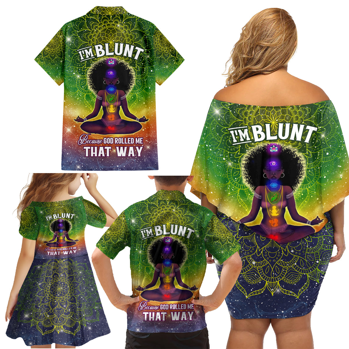 I'm Blunt African Family Matching Off Shoulder Short Dress and Hawaiian Shirt Black Women Mandala - Wonder Print Shop