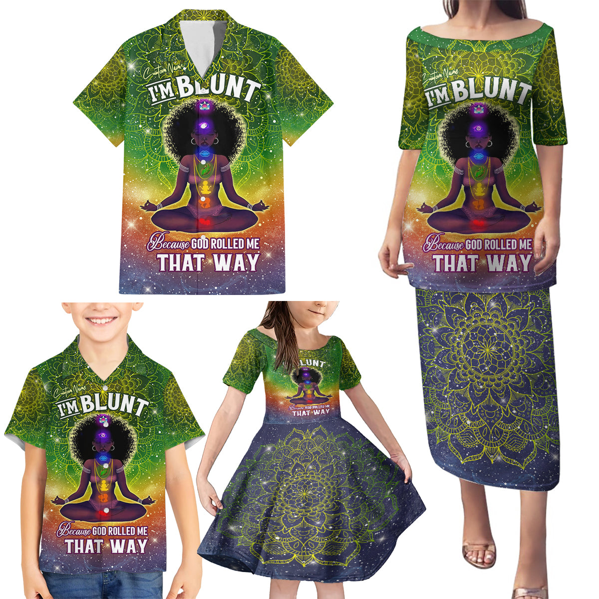 I'm Blunt African Family Matching Puletasi and Hawaiian Shirt Black Women Mandala - Wonder Print Shop