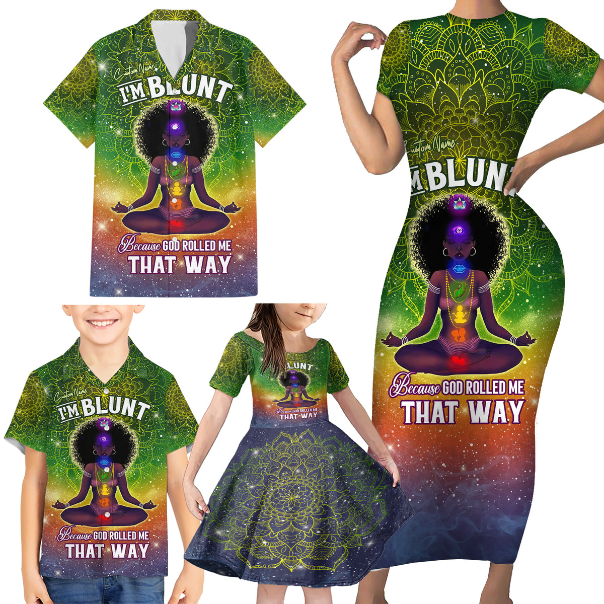 I'm Blunt African Family Matching Short Sleeve Bodycon Dress and Hawaiian Shirt Black Women Mandala - Wonder Print Shop