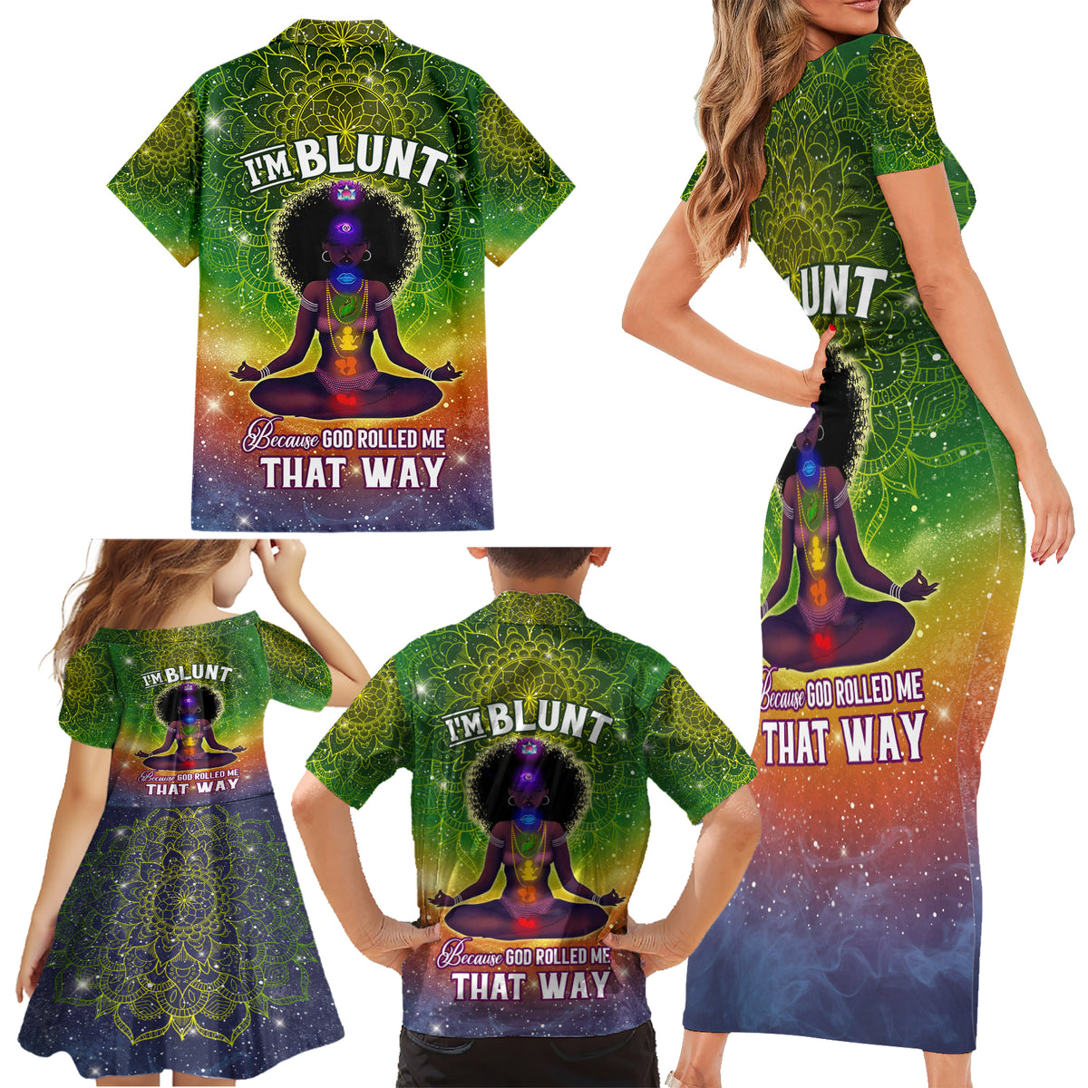 I'm Blunt African Family Matching Short Sleeve Bodycon Dress and Hawaiian Shirt Black Women Mandala - Wonder Print Shop