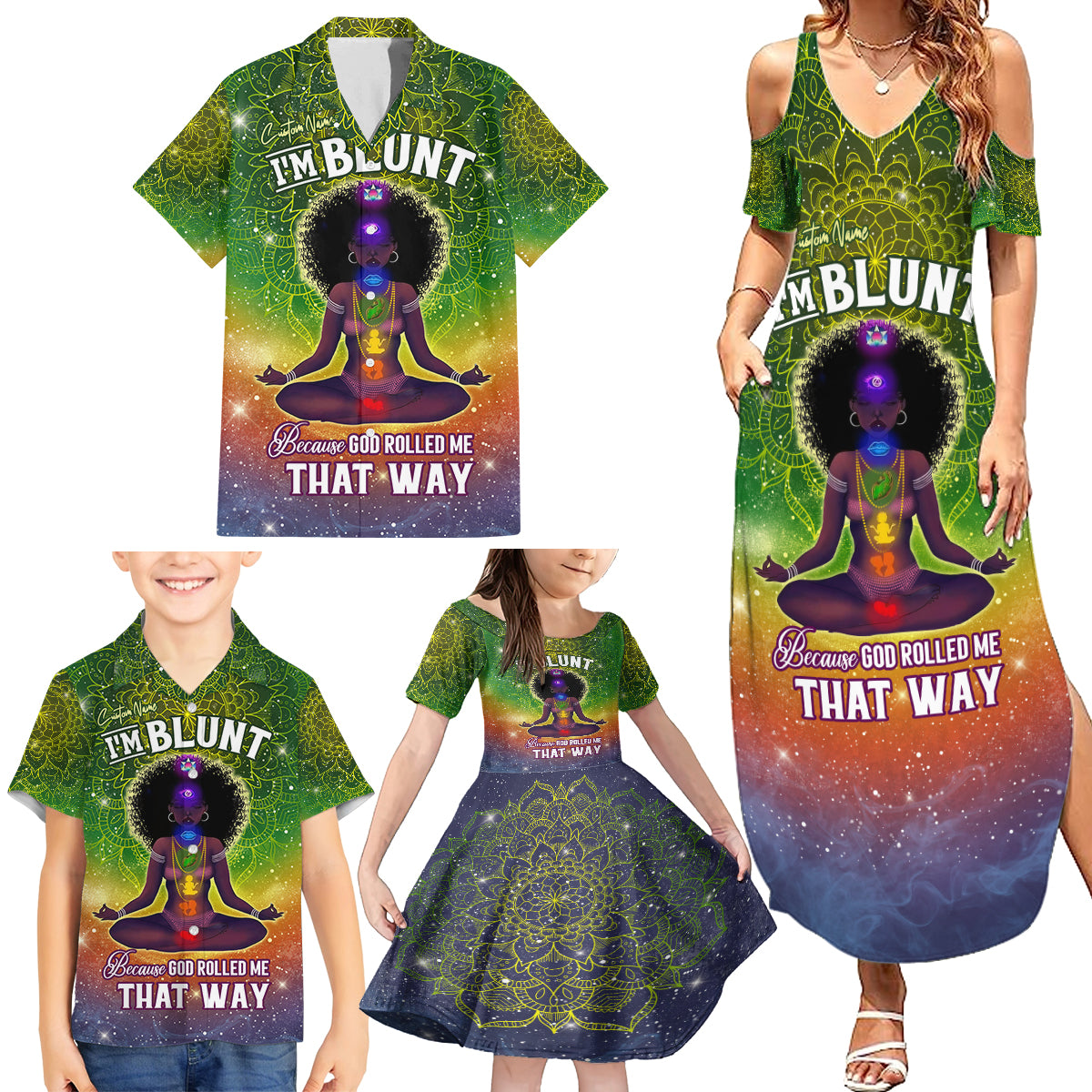 I'm Blunt African Family Matching Summer Maxi Dress and Hawaiian Shirt Black Women Mandala - Wonder Print Shop