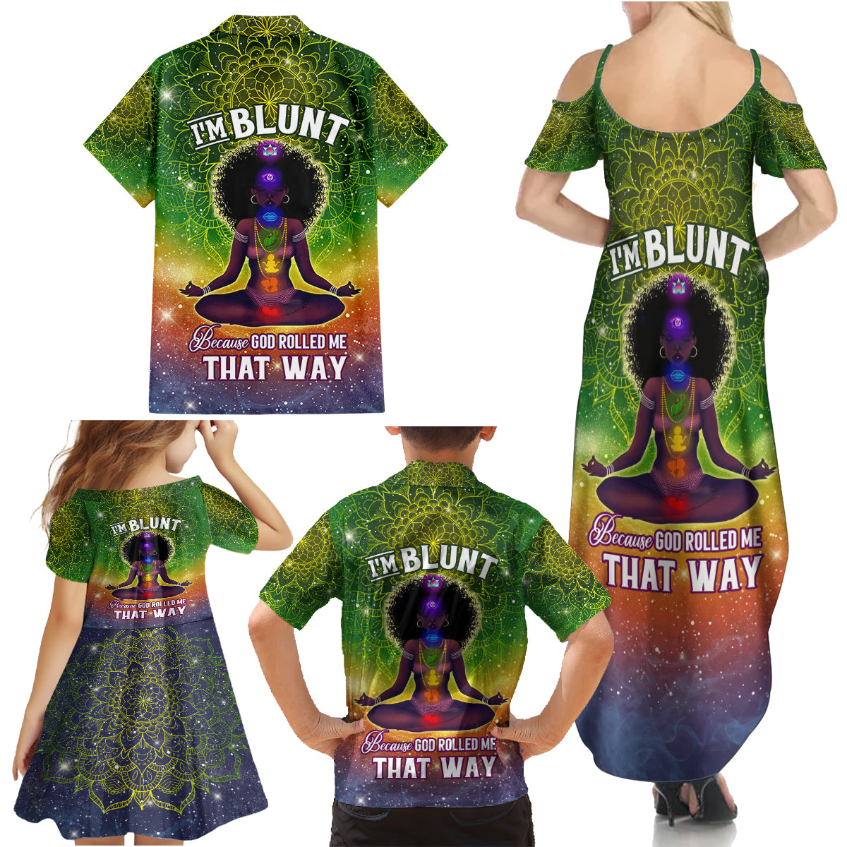 I'm Blunt African Family Matching Summer Maxi Dress and Hawaiian Shirt Black Women Mandala - Wonder Print Shop