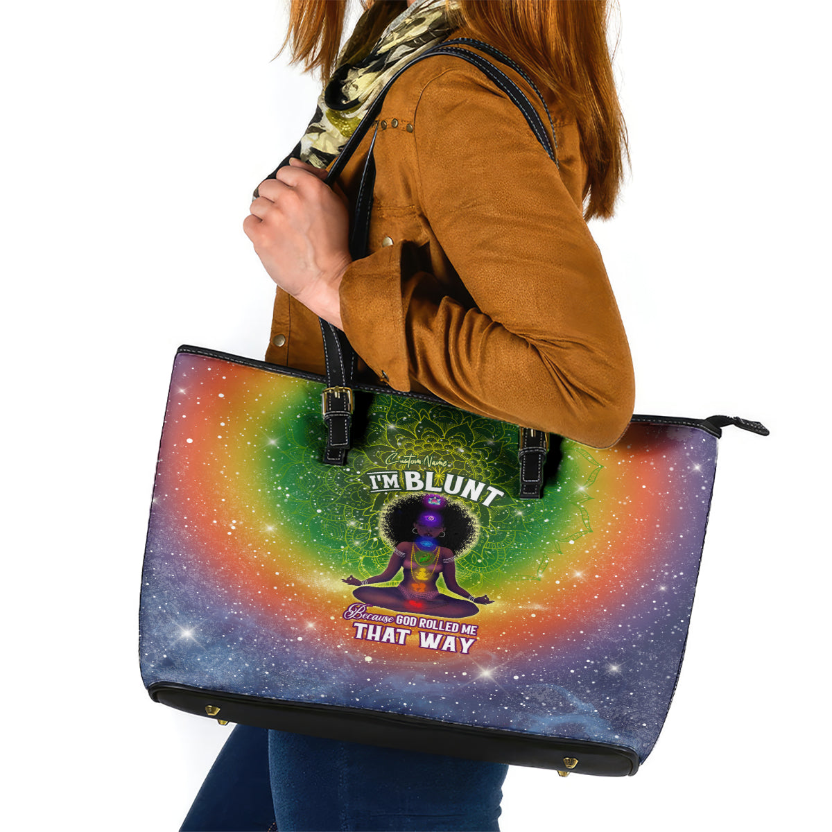I'm Blunt African Leather Tote Bag Black Women Mandala - Wonder Print Shop