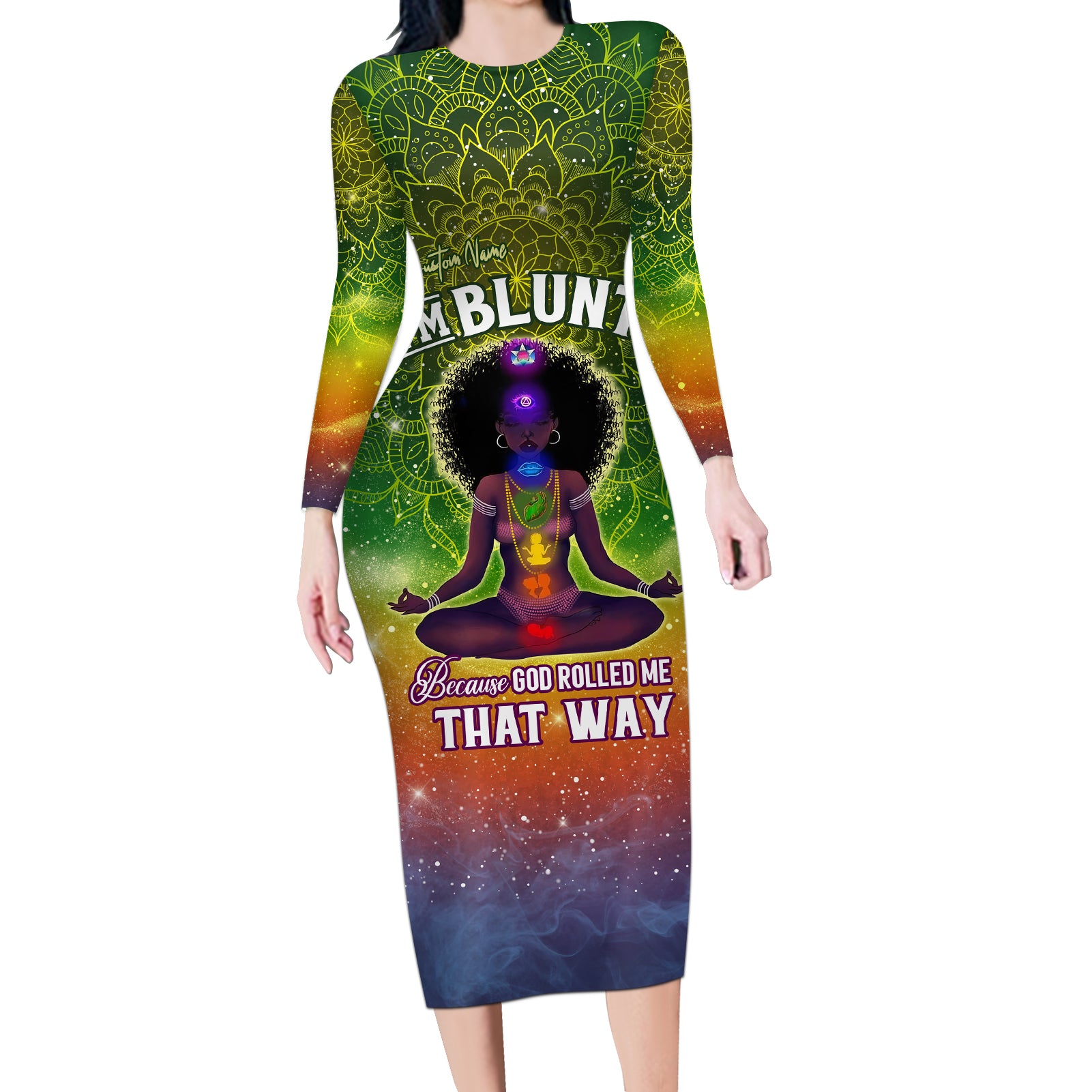 I'm Blunt African Long Sleeve Bodycon Dress Black Women Mandala - Wonder Print Shop