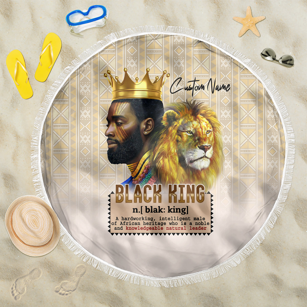 Lion Black King Beach Blanket African Heritage - Wonder Print Shop