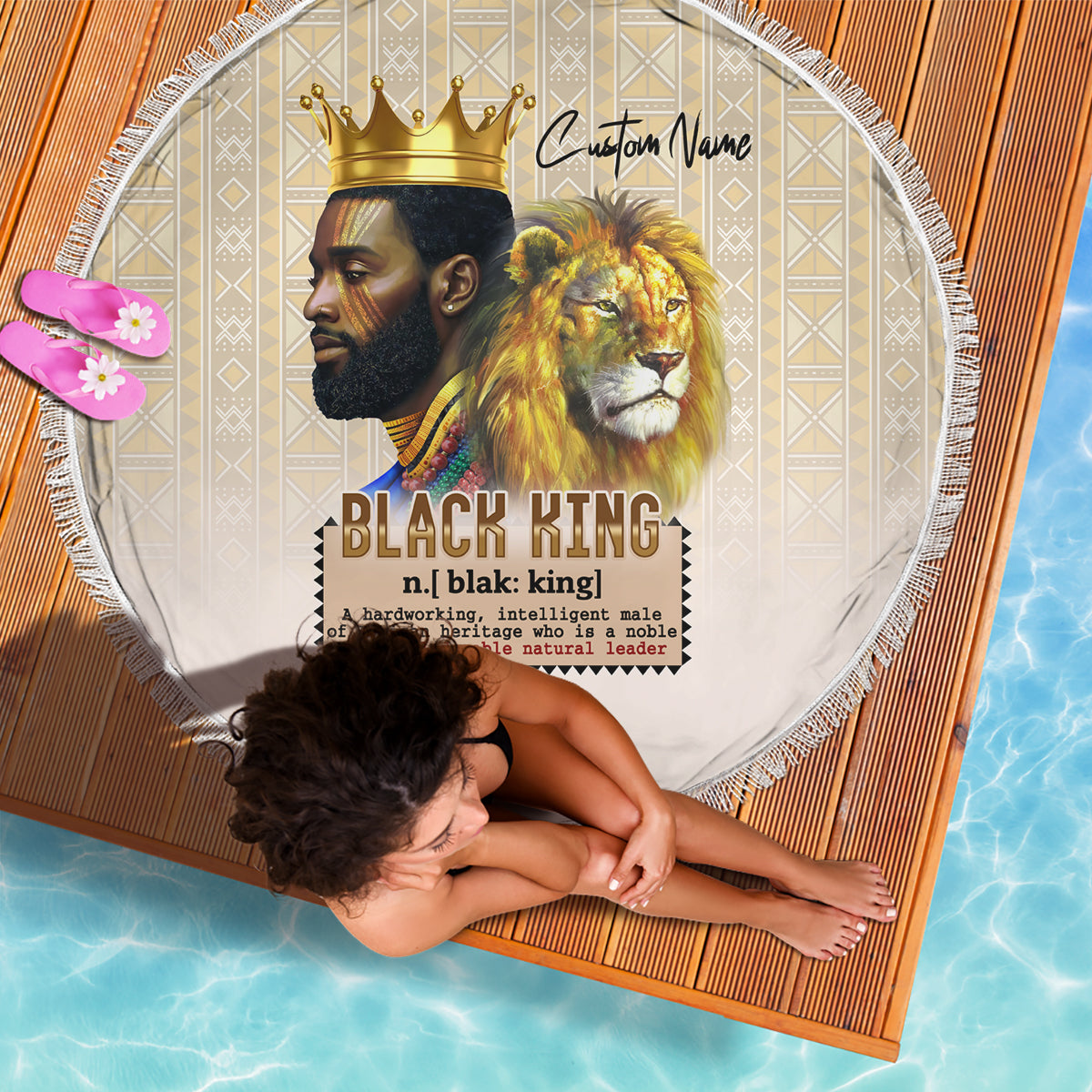 Lion Black King Beach Blanket African Heritage - Wonder Print Shop