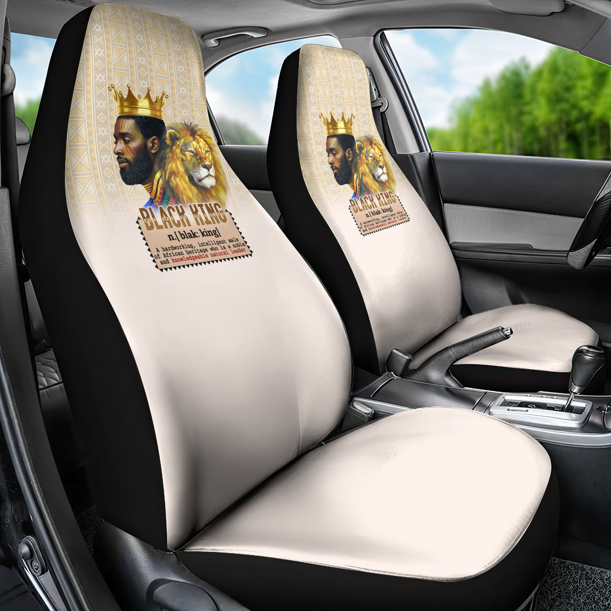 Lion Black King Car Seat Cover African Heritage - Wonder Print Shop