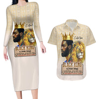 Lion Black King Couples Matching Long Sleeve Bodycon Dress and Hawaiian Shirt African Heritage - Wonder Print Shop