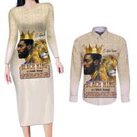 Lion Black King Couples Matching Long Sleeve Bodycon Dress and Long Sleeve Button Shirt African Heritage - Wonder Print Shop