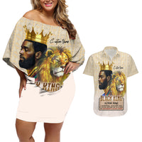 Lion Black King Couples Matching Off Shoulder Short Dress and Hawaiian Shirt African Heritage - Wonder Print Shop