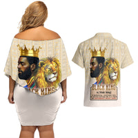 Lion Black King Couples Matching Off Shoulder Short Dress and Hawaiian Shirt African Heritage - Wonder Print Shop