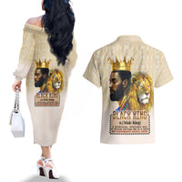 Lion Black King Couples Matching Off The Shoulder Long Sleeve Dress and Hawaiian Shirt African Heritage - Wonder Print Shop