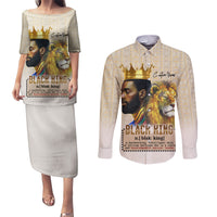 Lion Black King Couples Matching Puletasi and Long Sleeve Button Shirt African Heritage - Wonder Print Shop