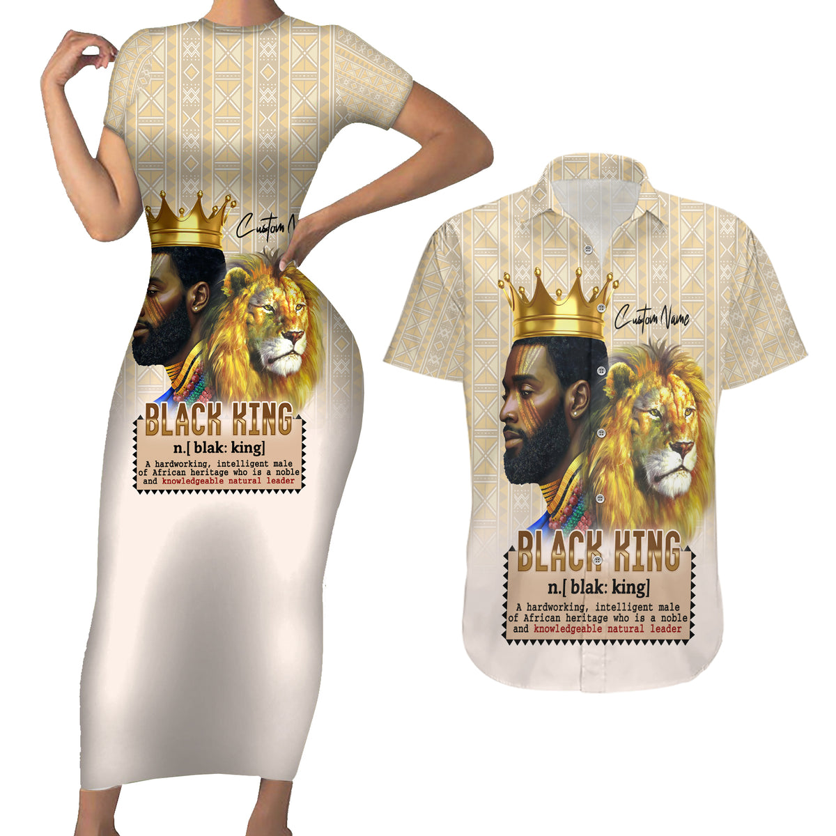 Lion Black King Couples Matching Short Sleeve Bodycon Dress and Hawaiian Shirt African Heritage - Wonder Print Shop