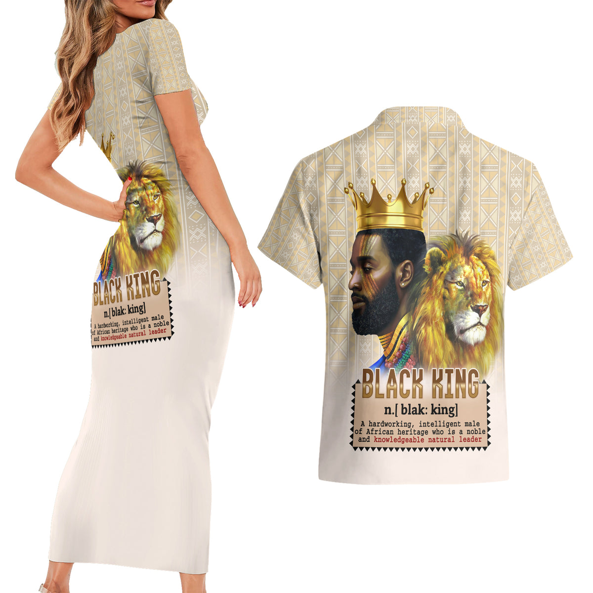 Lion Black King Couples Matching Short Sleeve Bodycon Dress and Hawaiian Shirt African Heritage - Wonder Print Shop
