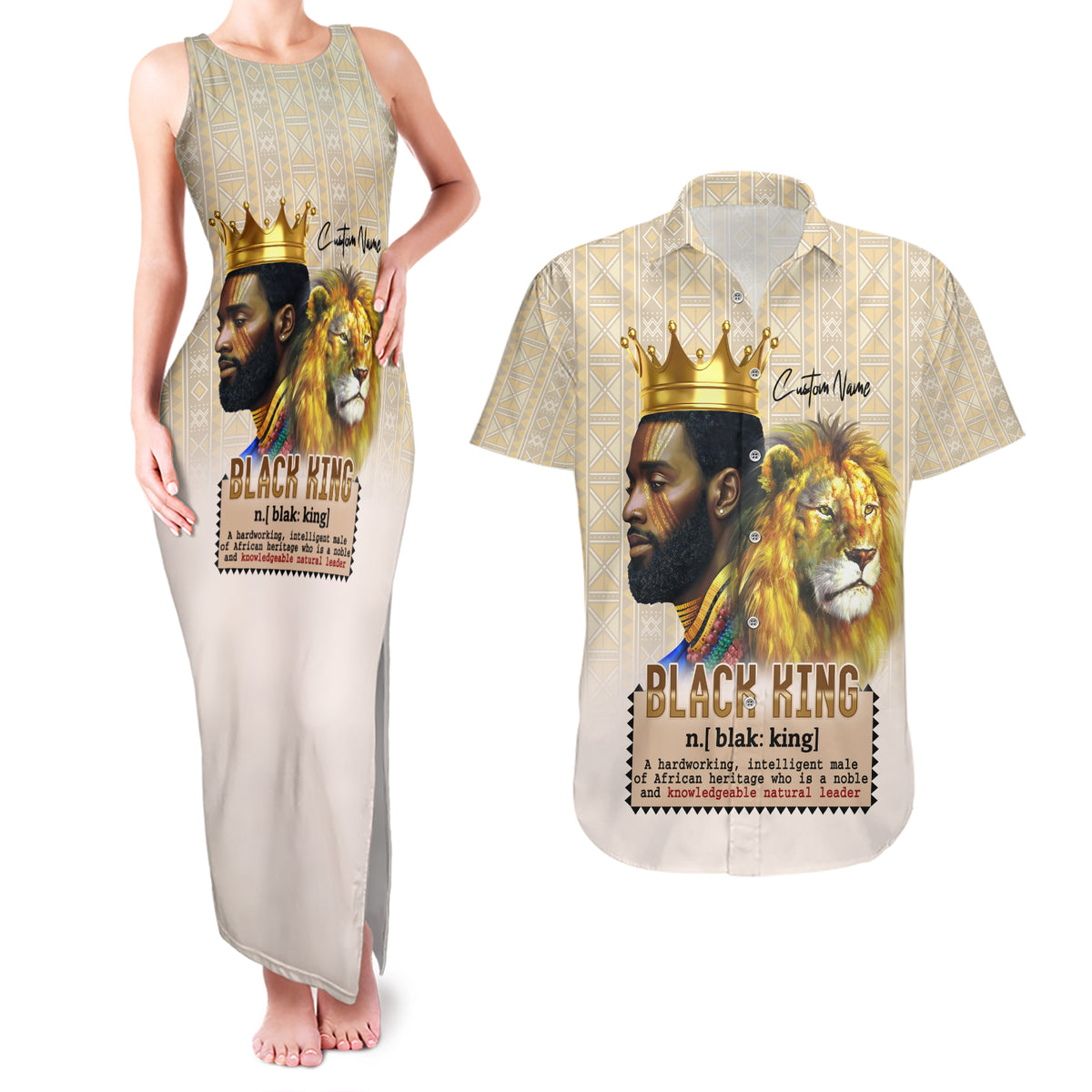 Lion Black King Couples Matching Tank Maxi Dress and Hawaiian Shirt African Heritage - Wonder Print Shop