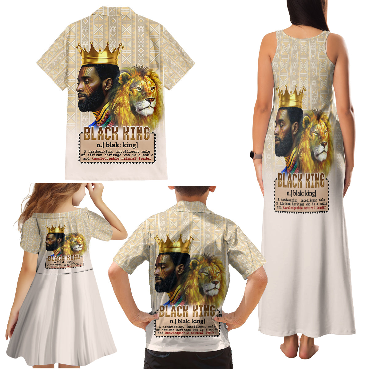 Lion Black King Family Matching Tank Maxi Dress and Hawaiian Shirt African Heritage - Wonder Print Shop
