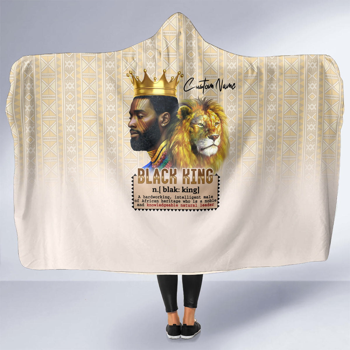 Lion Black King Hooded Blanket African Heritage
