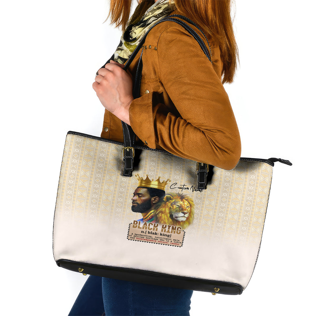 Lion Black King Leather Tote Bag African Heritage - Wonder Print Shop