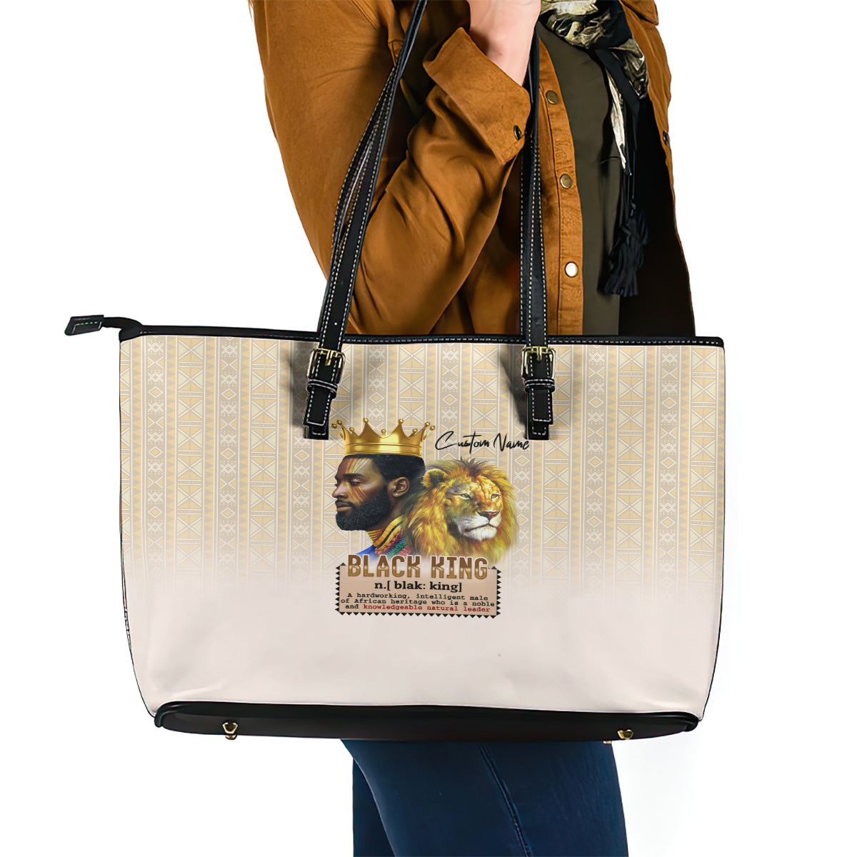 Lion Black King Leather Tote Bag African Heritage - Wonder Print Shop