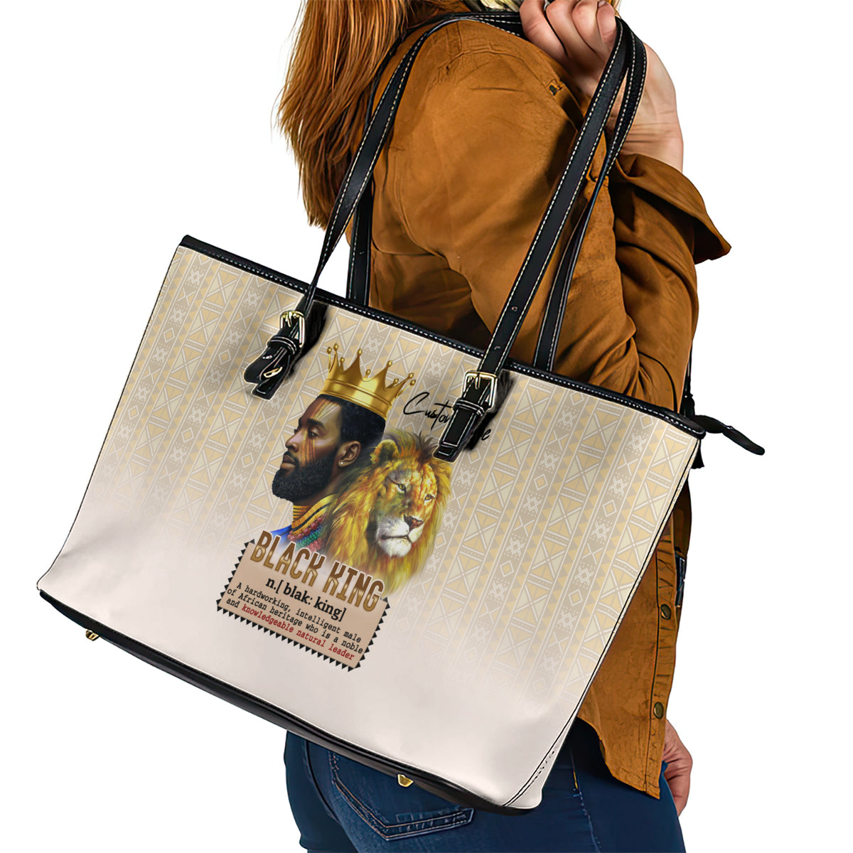 Lion Black King Leather Tote Bag African Heritage - Wonder Print Shop