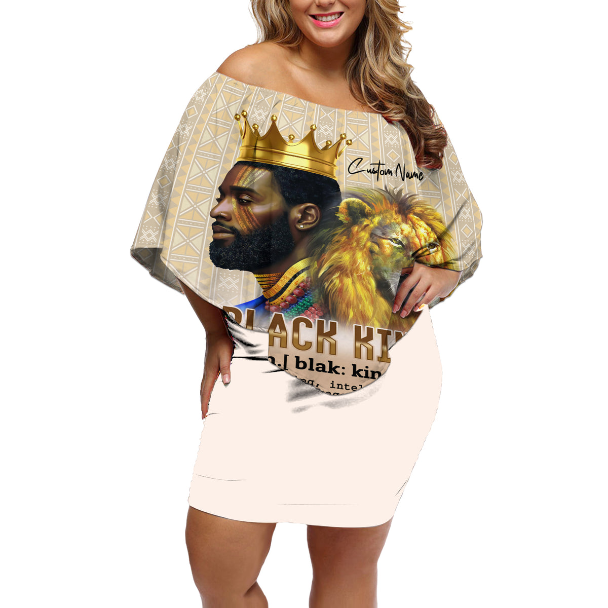 Lion Black King Off Shoulder Short Dress African Heritage - Wonder Print Shop