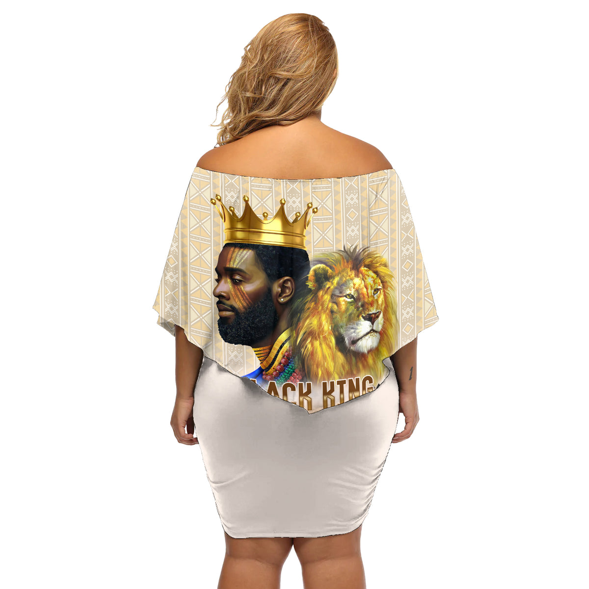 Lion Black King Off Shoulder Short Dress African Heritage - Wonder Print Shop