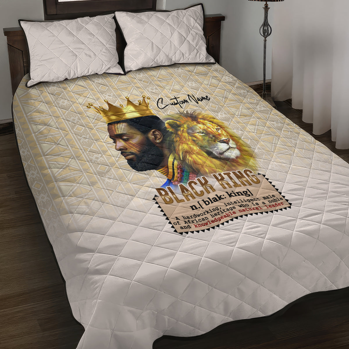 Lion Black King Quilt Bed Set African Heritage - Wonder Print Shop