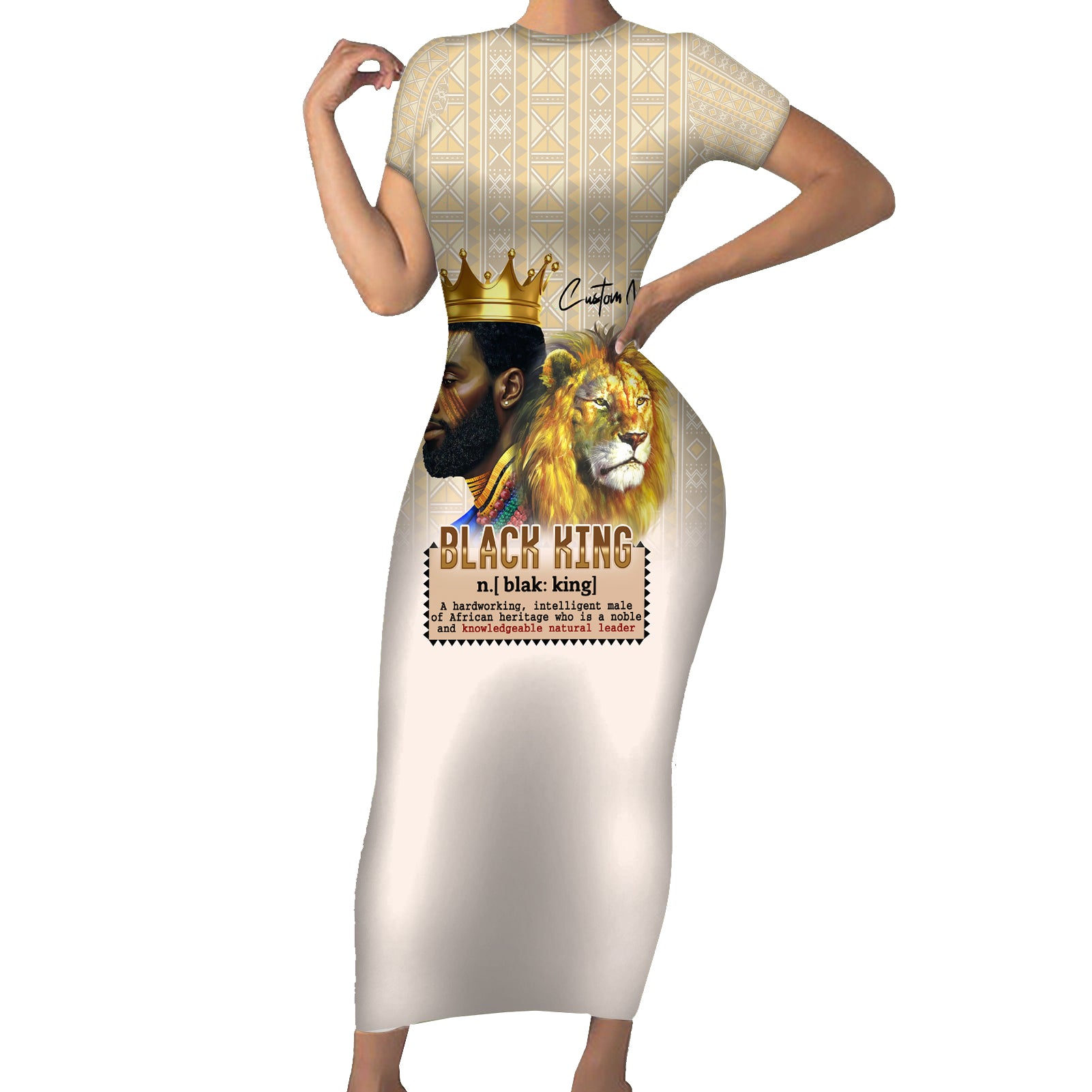Lion Black King Short Sleeve Bodycon Dress African Heritage - Wonder Print Shop