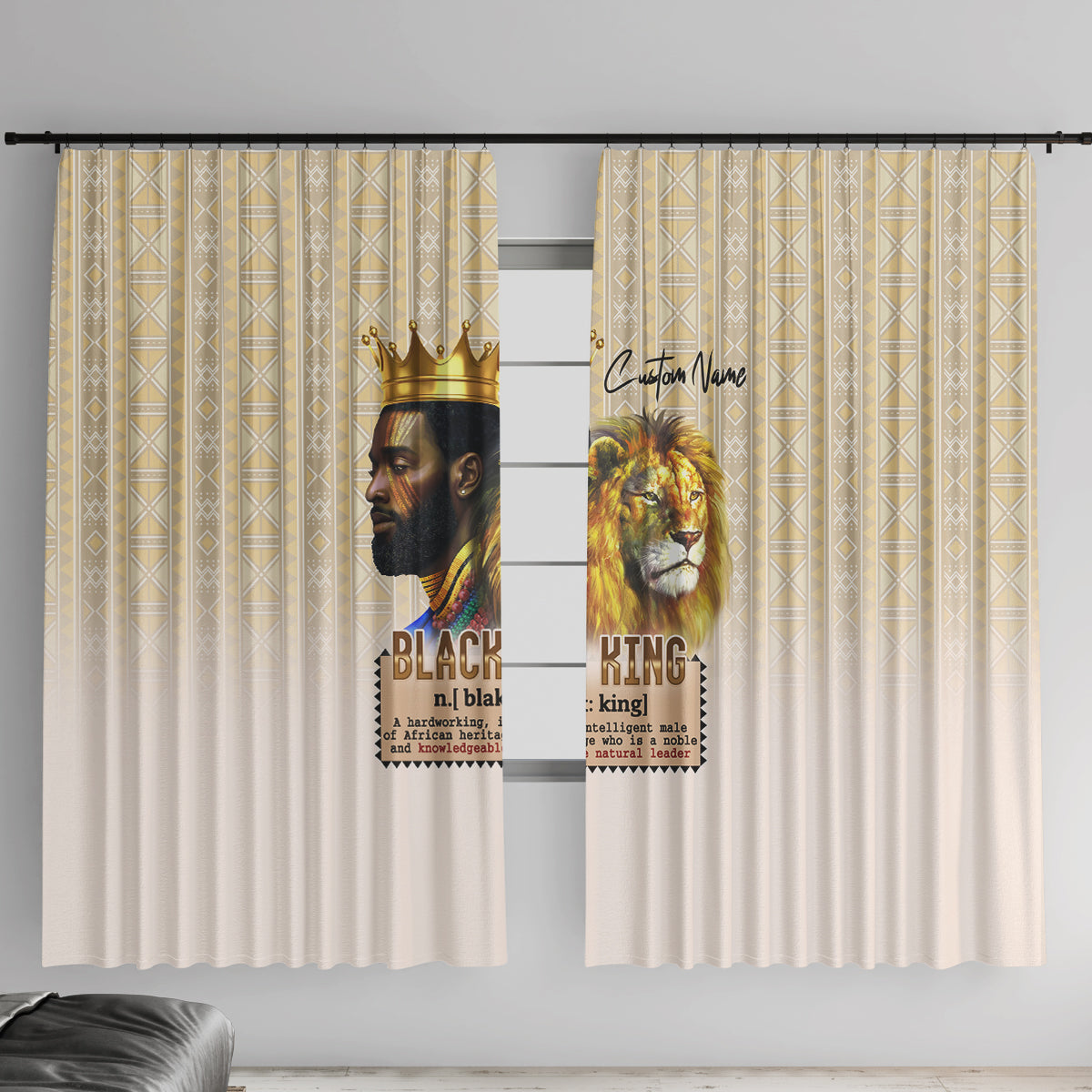 Lion Black King Window Curtain African Heritage - Wonder Print Shop