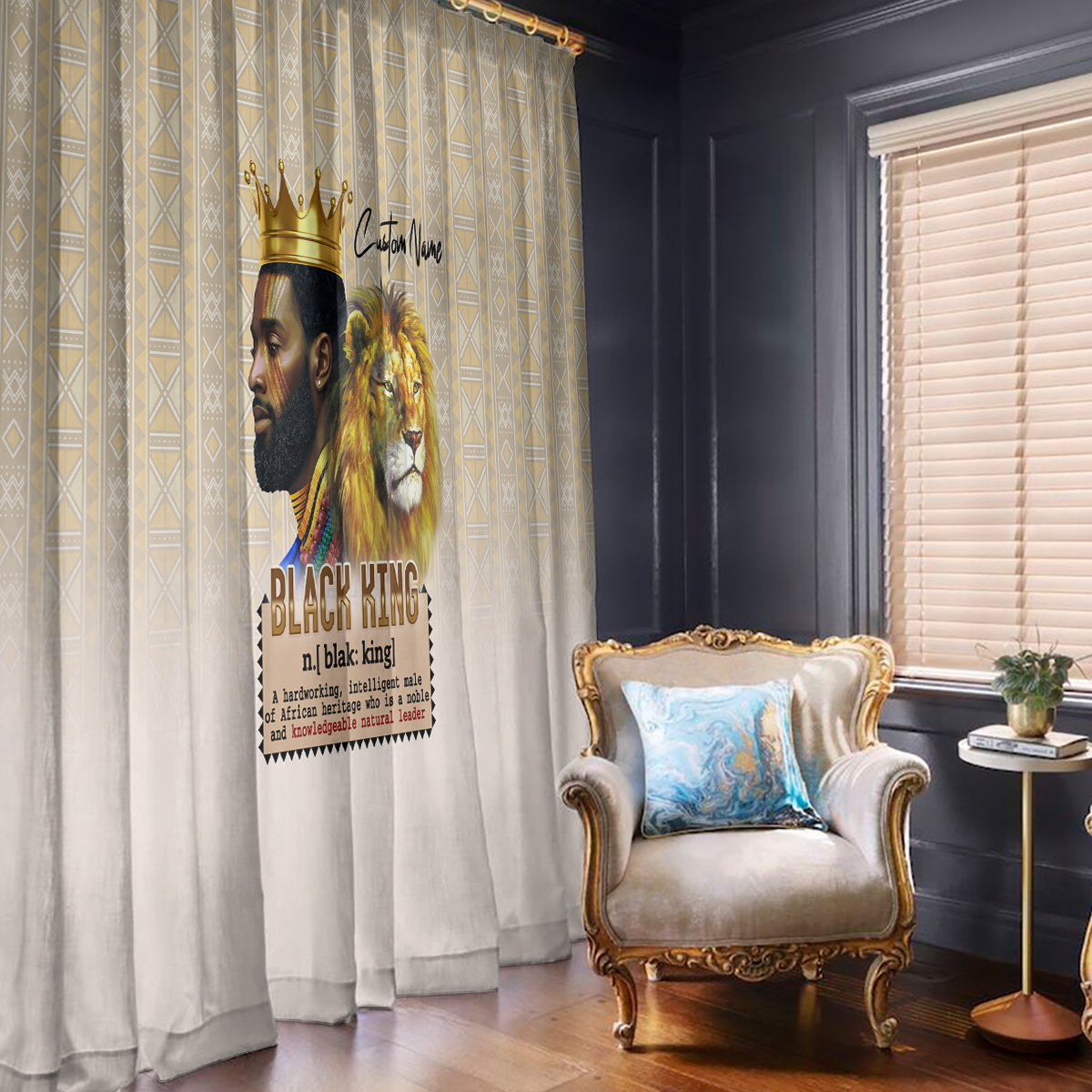 Lion Black King Window Curtain African Heritage - Wonder Print Shop