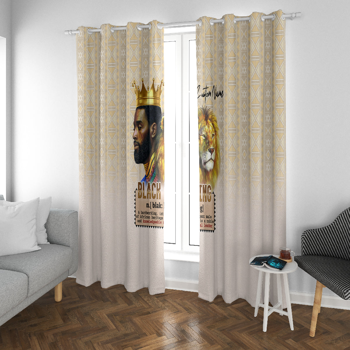 Lion Black King Window Curtain African Heritage - Wonder Print Shop
