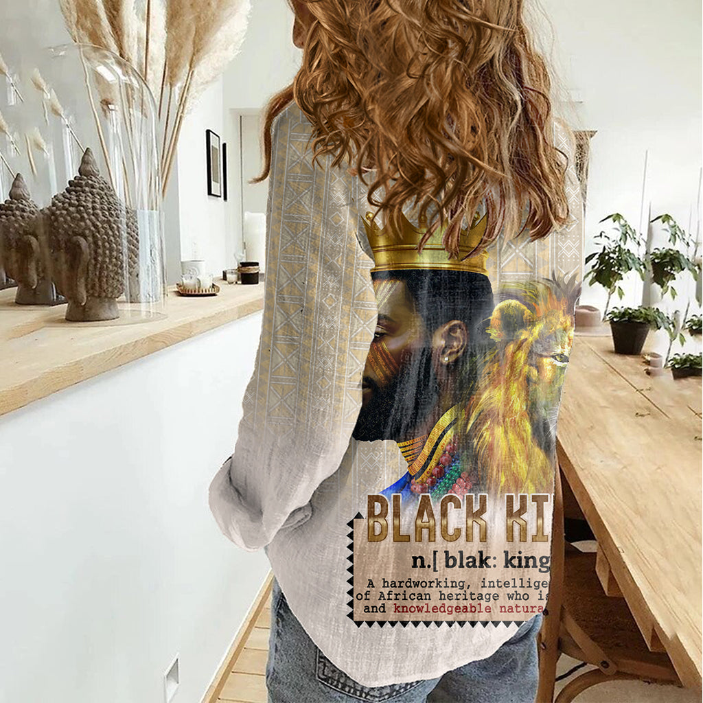 Lion Black King Women Casual Shirt African Heritage - Wonder Print Shop