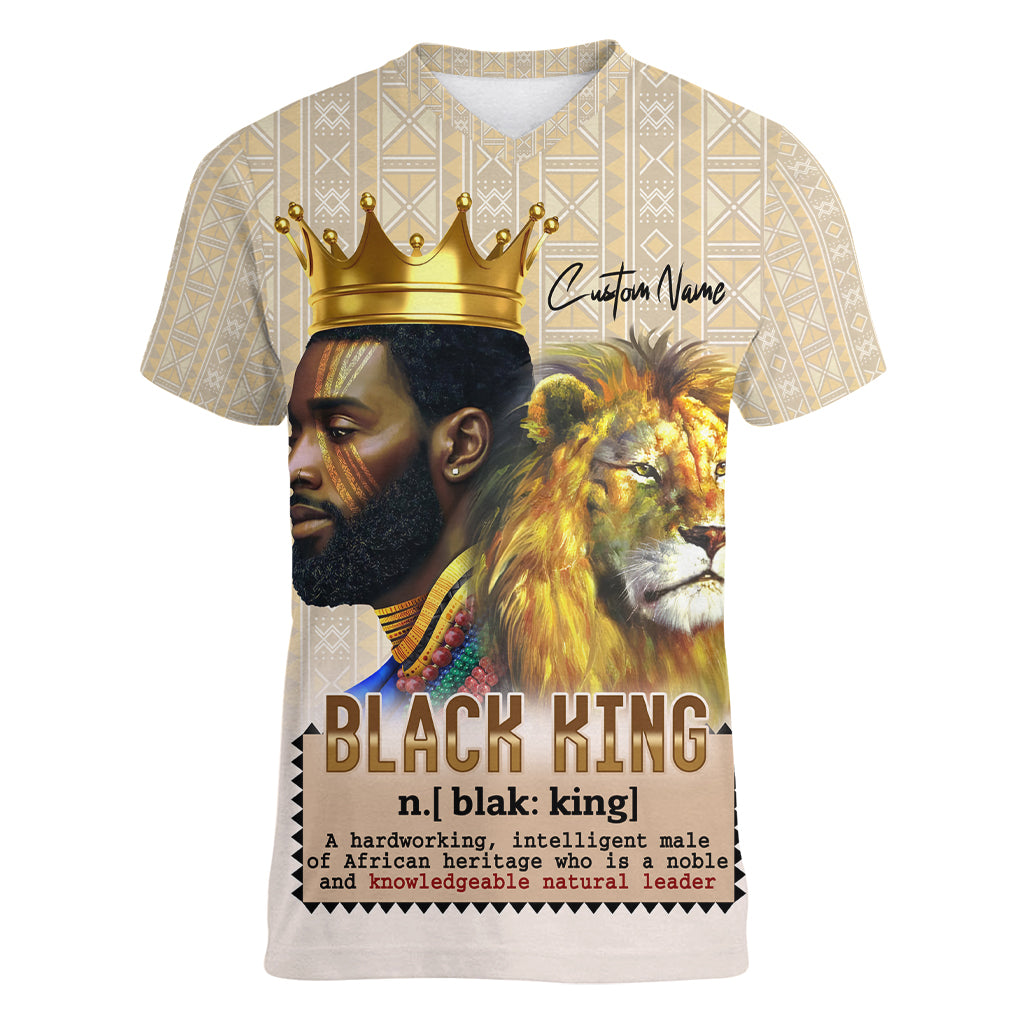 Lion Black King Women V Neck T Shirt African Heritage - Wonder Print Shop