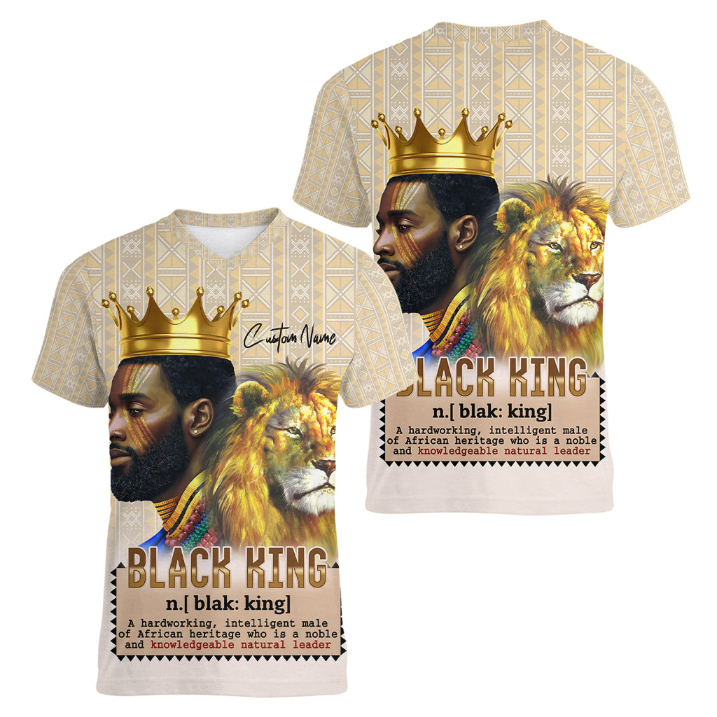 Lion Black King Women V Neck T Shirt African Heritage - Wonder Print Shop
