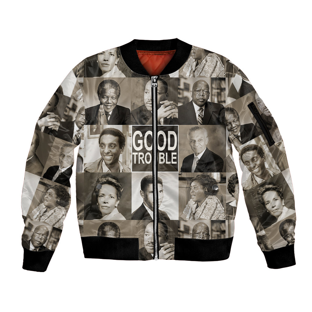 Good Trouble Sleeve Zip Bomber Jacket Civil Rights Leaders - Wonder Print Shop