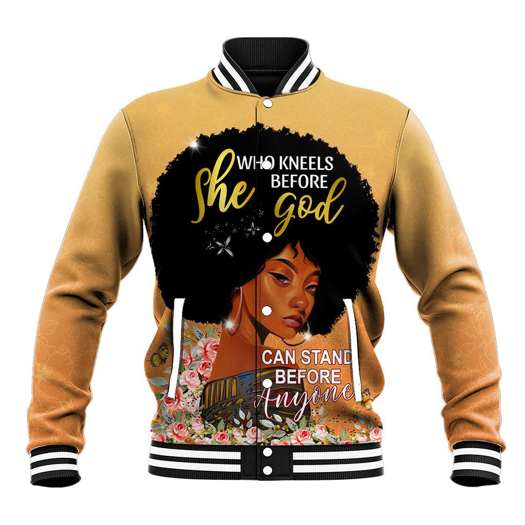 Personalized African Black Women Baseball Jacket She Who Kneels Before God - Wonder Print Shop