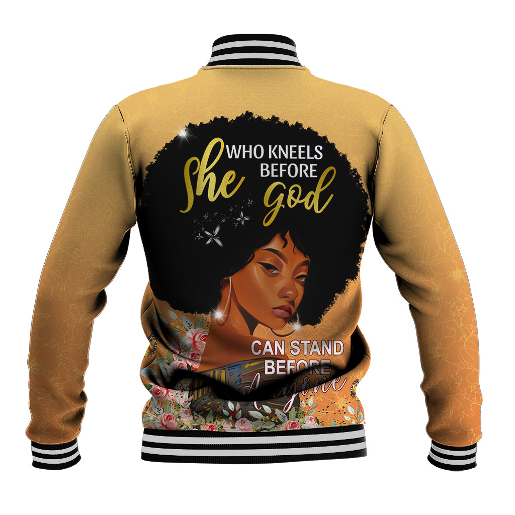Personalized African Black Women Baseball Jacket She Who Kneels Before God - Wonder Print Shop