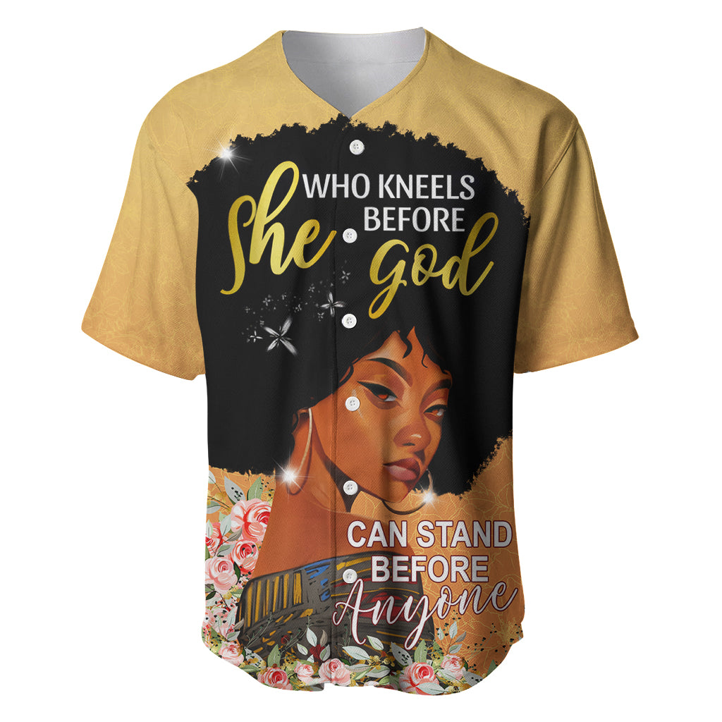 Personalized African Black Women Baseball Jersey She Who Kneels Before God - Wonder Print Shop