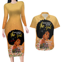 Personalized African Black Women Couples Matching Long Sleeve Bodycon Dress and Hawaiian Shirt She Who Kneels Before God - Wonder Print Shop