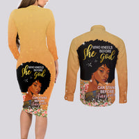 Personalized African Black Women Couples Matching Long Sleeve Bodycon Dress and Long Sleeve Button Shirt She Who Kneels Before God - Wonder Print Shop