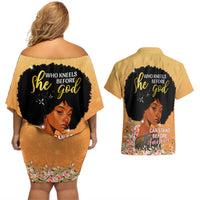 Personalized African Black Women Couples Matching Off Shoulder Short Dress and Hawaiian Shirt She Who Kneels Before God - Wonder Print Shop